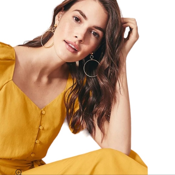 Ann Taylor Tie Waist Linen Loosefit Jumpsuist Romper Yellow Womens Size 10 NWT - Picture 3 of 11